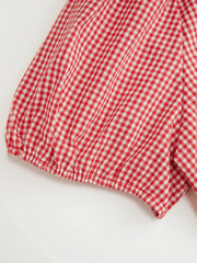 Cotton-blend Gingham Knotted Ruffle Hem Puff Sleeve Blouse Curve & Plus