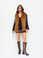 Faux Fur V-neck Solid Jacket Vest