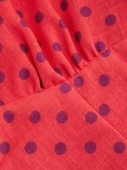 V-neck Puff Sleeve Polka Dot Knotted Mini Dress
