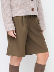 Wool-look Mid Rise Button Shorts