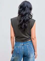 Round Neckline Graphic Knotted Crop Top