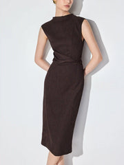 Textured High Neck Twist Knotted Straight Maxi Dress
