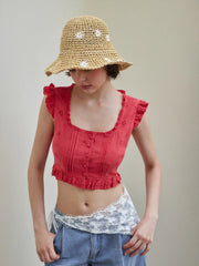 FLOWER WOVEN BUCKET HAT