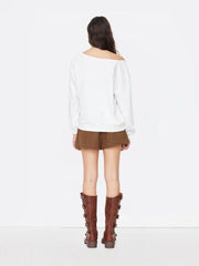 Terry Asymmetrical Neck Dog Graphic Sweatshirt
