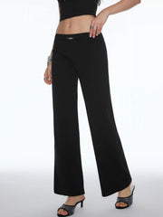 Cotton-blend Low Rise Metal Detail Wide Leg Trousers