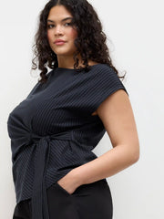Boat Neck Stripe Knotted Top Curve & Plus