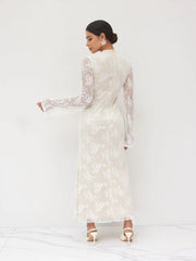 Lace Round Neckline Floral Maxi Dress