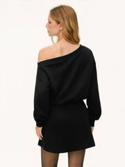 Cotton-blend Asymmetrical Neck Metal Detail Sweatshirt Mini Dress