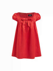 Square Neck Bowknot Ruffled Puff Sleeve Oversized Babydoll Mini Dress