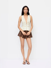 Halter Neckline Ruched Ruffle Hem Top