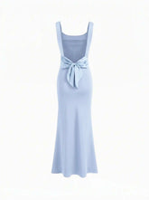 Scoop Neckline Solid Bowknot Backless Maxi Dress