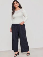 Knitted Round Neckline Solid Long Sleeve Top Curve & Plus