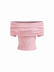 Knit Wool-blend Off-shoulder Short Sleeve Top