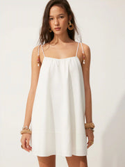 Linen-blend Beaded Knotted Cami Mini Dress