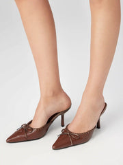 BOWKNOT BRAIDED DECOR MULE HEELS