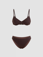 Sweetheart Neckline Rib Underwire Cheeky Bikini Set