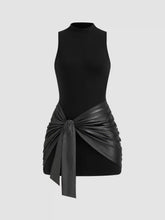 High Neck Ruched Knotted Mini Dress