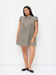 Peter Pan Collar Houndstooth Button Mini Dress Curve & Plus