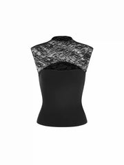 Lace High Neck Cut Out Sleeveless Top