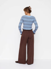 Knit Wool-blend Striped Round Neckline Long Sleeve Lettuce Trim Cardigan