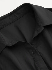 Cotton-blend Collar Shirred Ruffle Hem Shirt