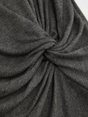 Two Tone Round Neckline Long Sleeve Twist Ruched Asymmetrical Hem Top