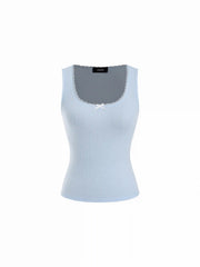 Scoop Neck Lace Trim Bowknot Tank Top