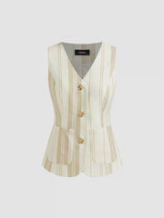 Linen-blend V-neck Stripe Blazer Vest