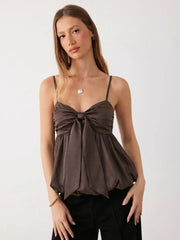 Satin Bowknot Bubble Hem Cami Top