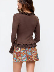 Jacquard Low Rise Floral Split Mini Skort