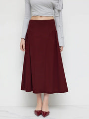 Mid Rise Solid Pleated Maxi Skirt