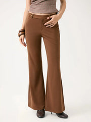 Low Rise Solid Flared Trousers With Metal Button