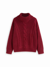 Cable Knit Turtleneck Long Sleeve Oversized Top
