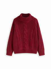 Cable Knit Turtleneck Long Sleeve Oversized Top