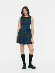 Plaid Bowknot Backless Ruffle Mini Dress