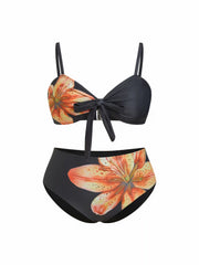 Sweetheart Floral Knotted Bikini Set With Beach Skirt Curve & Plus