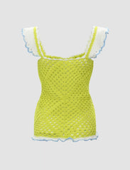 Green Hollow Out Sweater Tank Top