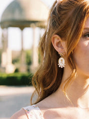 BOWKNOT & FLOWER & FAUX PEARL DROP EARRINGS