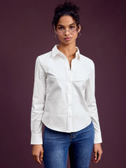 Stretch Cotton Collar Button Long Sleeve Shirt