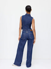 Denim High Rise Metal Detail Wide Leg Jeans