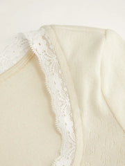Deer Graphic Scoop Neckline Long Sleeve Lace Trim Bowknot Tee