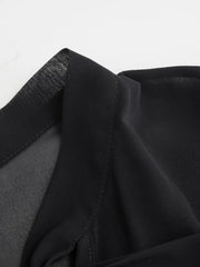 Chiffon Stand Collar Puff Sleeve Bowknot Drawstring Ruffle Romper Curve & Plus