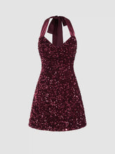 Sequin V-neck Halter Mini Dress