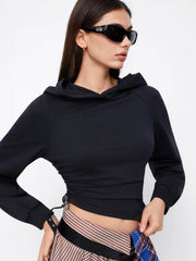 Cotton-Blend Solid Side Belted Hoodie