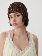 BUTTERFLY & FLOWER DECOR KNITTED HAT