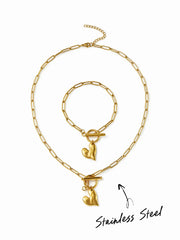 2 PCS STAINLESS STEEL HEART BRACELET & NECKLACE SET