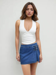 Cider Denim Low Rise Belted Micro Mini Skirt