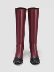 TWO-TONE CHUNKY HEEL KNEE HIGH BOOTS