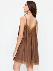 Lace Trim V-neck A-line Mini Dress