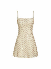 Sequin Abstract Wave Square Neck Cami Mini Dress